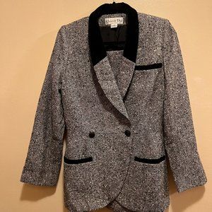 Christian Dior Skirt Suit, Tweed with Velvet Trim, Size 6 Jacket, Size 8 Skirt